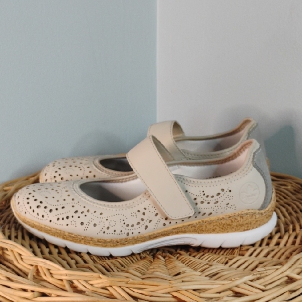 Rieker Cream Flats with Perforated Design